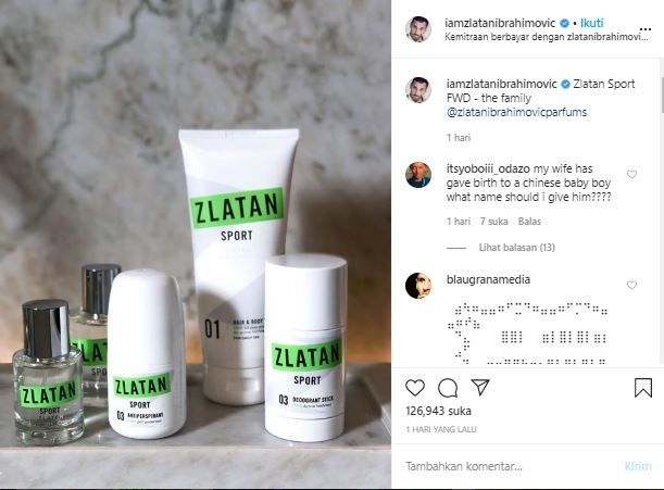 Ibrahimovic promosikan parfum miliknya. (Instagram/@iamzlatanibraimovic).