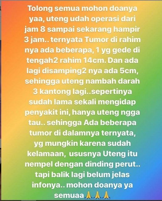 Ashanty menginformasikan kondisi kesehatan Uteng, pengasuh Arsy dan Arsya hermansyah. [Instagram]