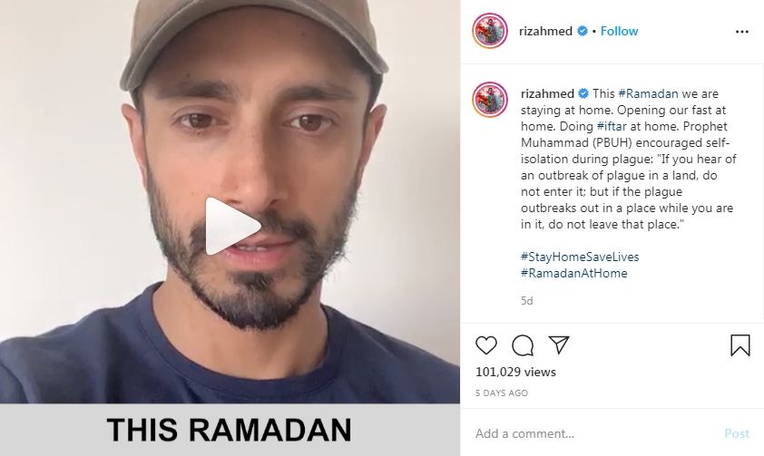 Aktor Riz Ahmed ajak muslim dunia tetap di rumah selama pandemi corona (Instagram/rizahmed)