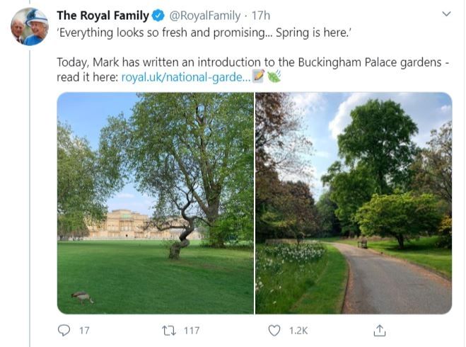 Ratu Elizabeth Bagikan Foto Taman di Istana Buckingham (twitter.com/RoyalFamily)