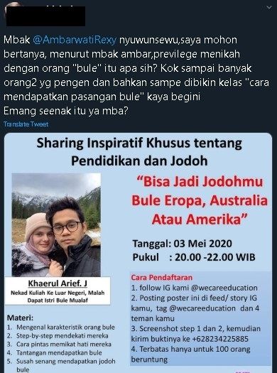 Viral poster diskusi online pendidikan luar negeri untuk dapatkan bule. (Twitter)