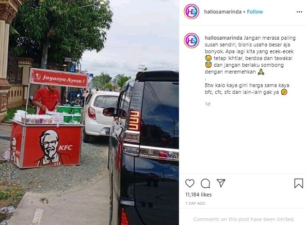 Viral, KFC Buka Lapak Takjil di Pinggir Jalan, Netizen Soroti Hal Ini. (Instagram/@hellosamarinda)