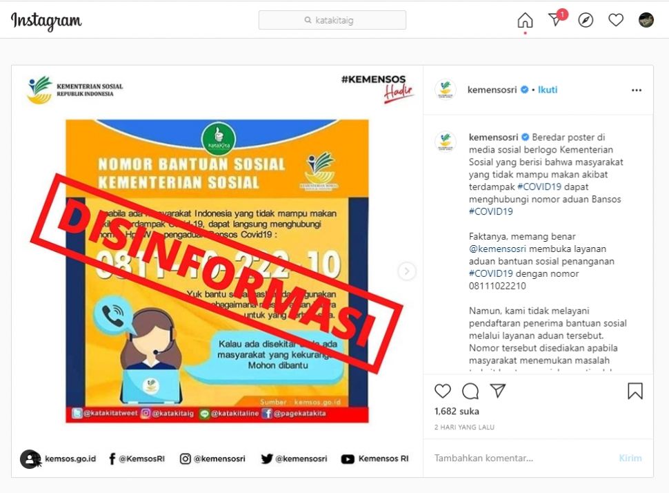 Fakta klaim warga kurang mampu bisa daftar bansos ke Kemensos (Instagram/kemensosri)