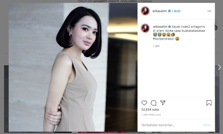 Wika Salim bergaya ala tokoh antagonis di drama Korea. (Instagram/@wikasalim)