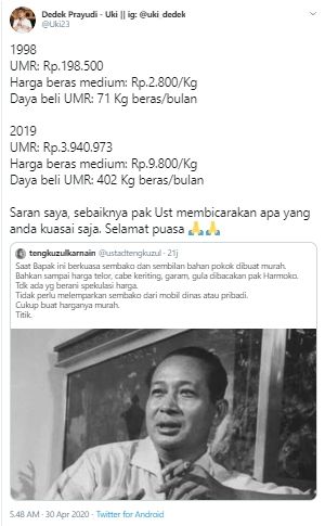 Cuitan Dedek Uki merespon Tengku Zul (Twitter).