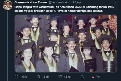 Foto-foto Jokowi semasa kuliah hingga wisuda di UGM. [@henrysubiakto / Twitter]