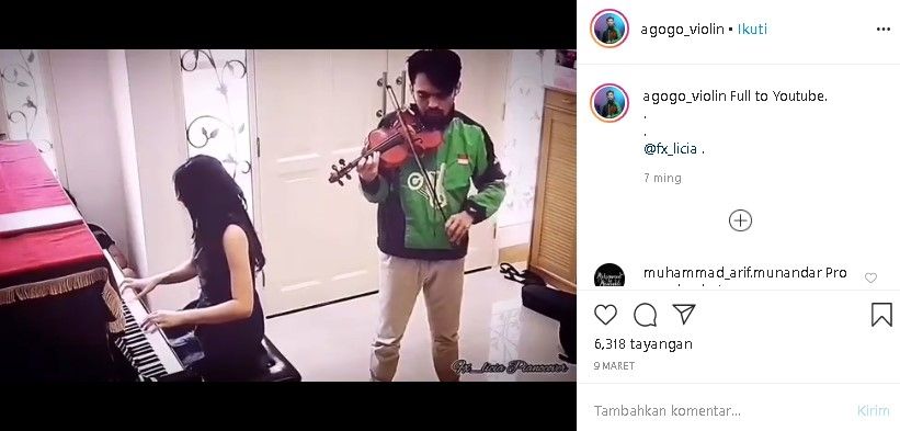 Sopir ojol diajak duet pelanggan. (Instagram/Agogo Violin)