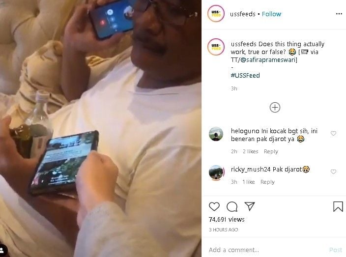 Djarot Saiful Hidayat dijahili anaknya saat menelepon. (Instagram/@ussfeeds)