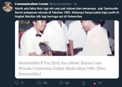 Foto-foto Jokowi semasa kuliah hingga wisuda di UGM. [@henrysubiakto / Twitter]