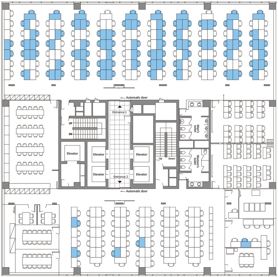 Denah lantai 11 di gedung call center di Seoul, Korea Selatan (Jurnal CDC)