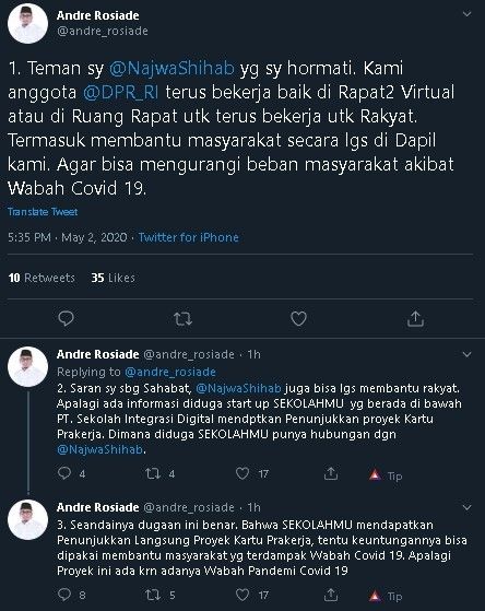 Andre Rosiade balas surat terbuka Najwa Shihab. (Twitter/@andre_rosiade)