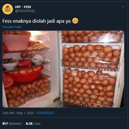 Beredar Foto Kulkas Penuh Terisi Telur, Netizen: Assallamualaikum Bisul. (Twitter/@FOODFESS2)