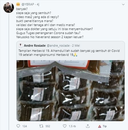 Reza Arap berondong Andre Rosiade dengan pertanyaan terkait klaim Herbavid-19 (Twitter).