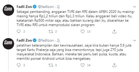 Fadli Zon desak program Kartu Prakerja dihentikan (Twitter/fadlizon)