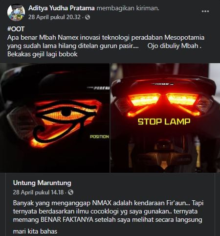 Cocoklogi Yamaha Nmax motor firaun. (Facebook)