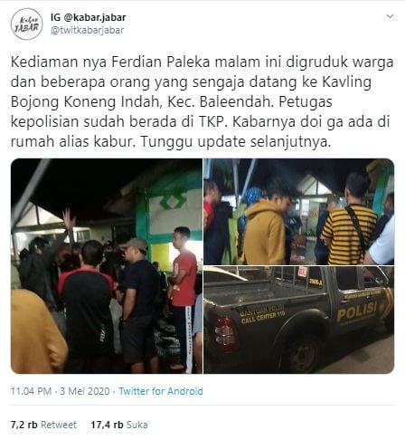 Rumah YouTuber Ferdian Paleka digeruduk warga (Twitter).