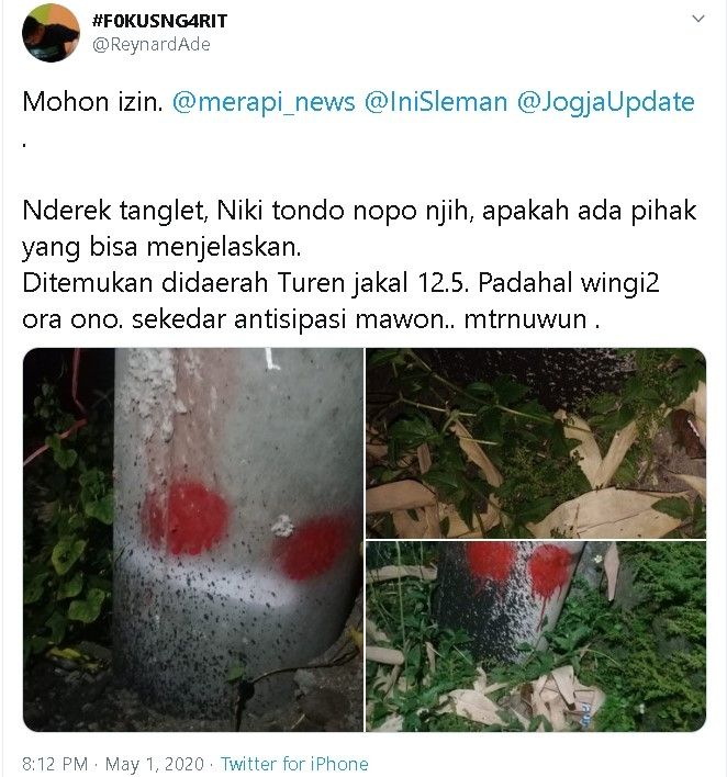 Tanda bercak merah di Jakal, Sleman dicurigai warga sebagai sandi maling - (Twitter/@ReynardAde)