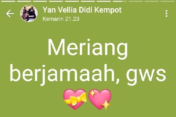 Status Whatsapp Yan Vellia Senin (4/5/2020). (Semarangpos.com-Istimewa)