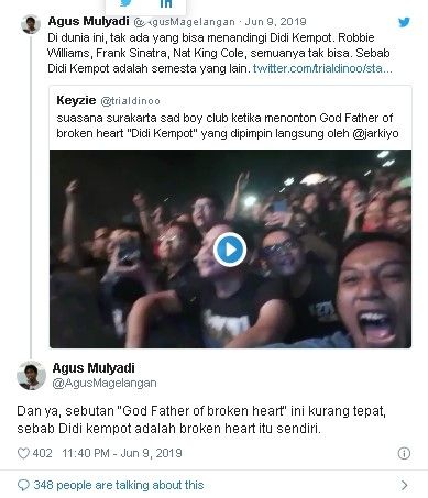 Didi Kempot sang TheGodfather of Broken Heart. (Twitter)
