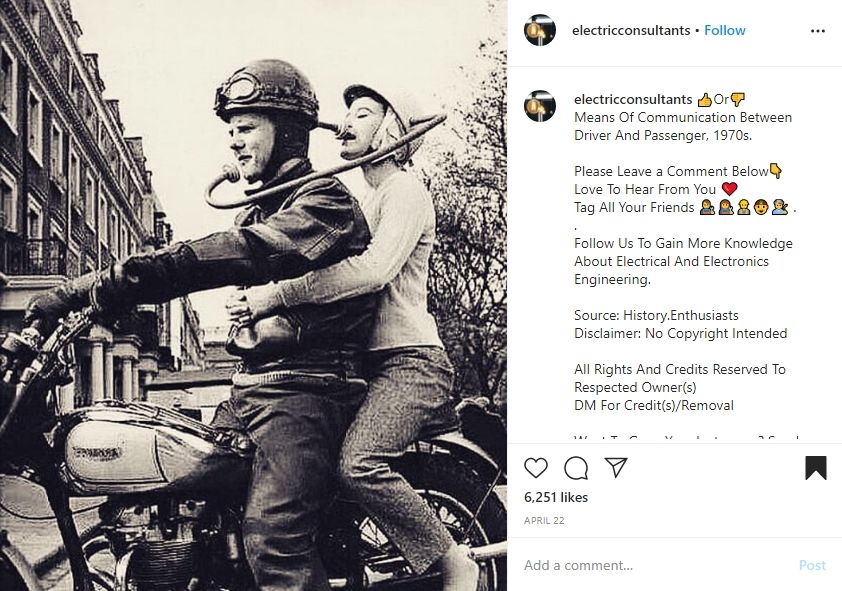 Trik lawas agar pemotor bisa bebas mengobrol di jalan. (Instagram)