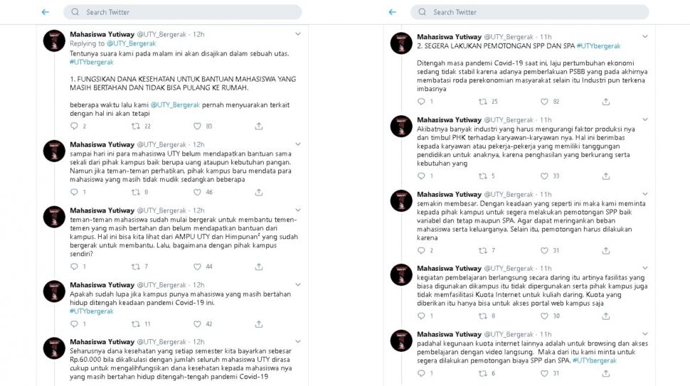 UTY Bergerak suarakan tuntutan ke kampus terkait pandemi corona - (Twitter/@UTY_Bergerak)