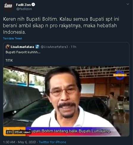 Fadli Zon sanjung Bupati Boltim. (Twitter/@fadlizon)