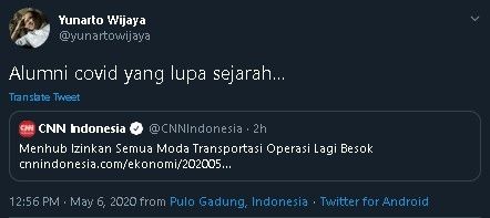 Yunarto Wijaya sindir Menhub soal kebijakan dibukanya kembali moda transportasi, (Twitter/@yunartowijaya)