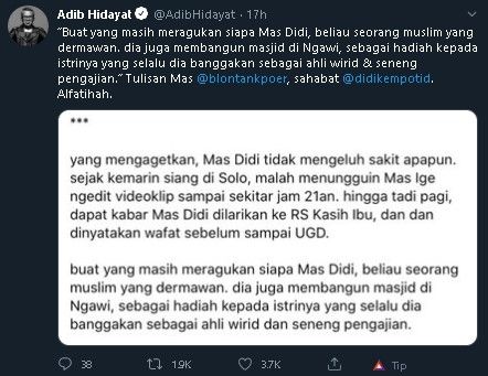 Cerita sahabat soal Didi Kempot membangun masjid untuk istri. (Twitter/@AdibHidayat)