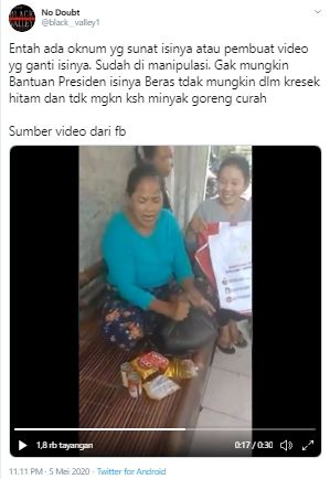 Warga protes paket sembako Jokowi tidak sesuai ekspetasi (Twitter).