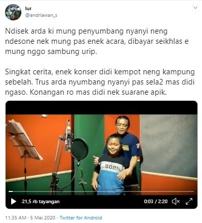 Arda bocah cilik yang diajak rekaman almarhum Didi Kempot (Twitter).