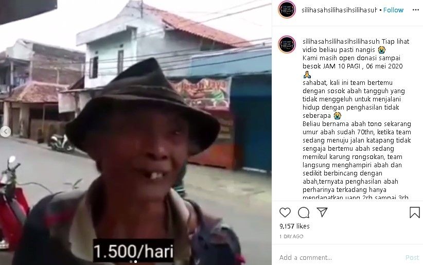 Pemulung dapat uang Rp 1.500 perhari. (Instagram)