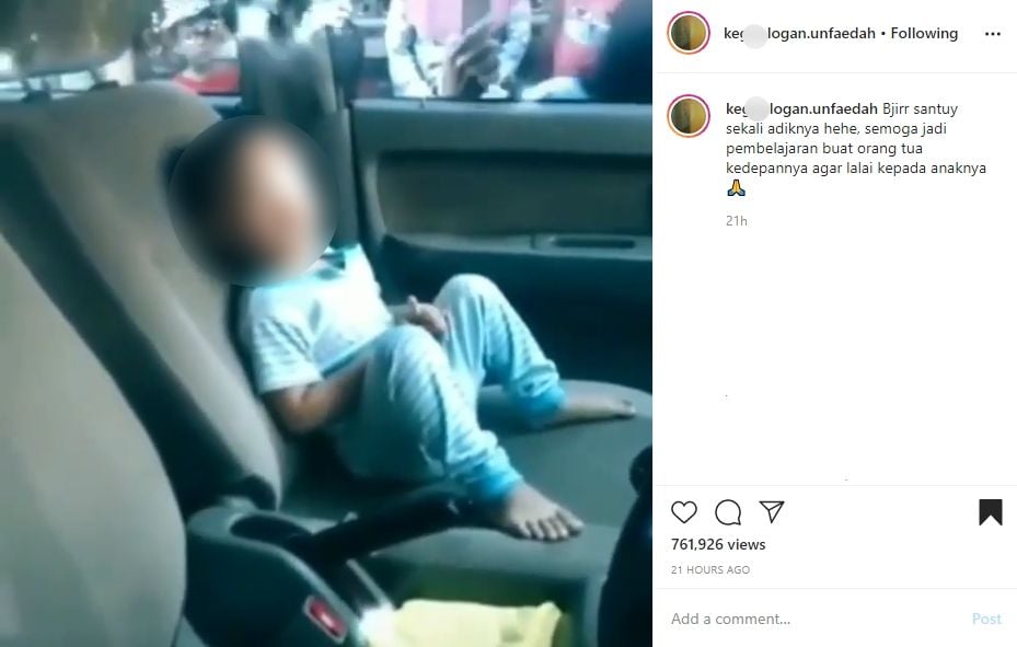 Viral balita terkunci di dalam mobil. (Instagram)