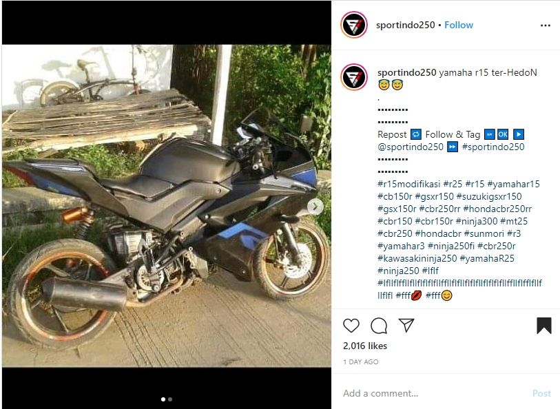 Motor yang sekilas mirip Yamaha R15. (Instagram/@sportindo250)
