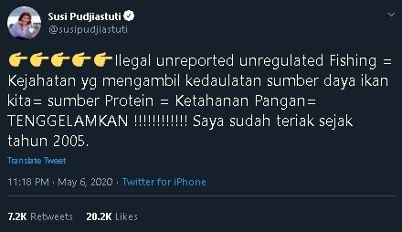 Susi Pudjiastuti buka suara soal jasad ABK Indonesia dibuang ke laut. (Twitter/@susipudjiastuti)