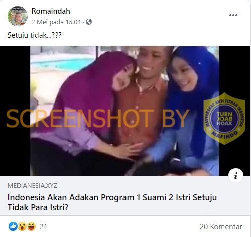Cek fakta Indonesia akan adakan program 1 Suami 2 Istri (turnbackhoax.id)