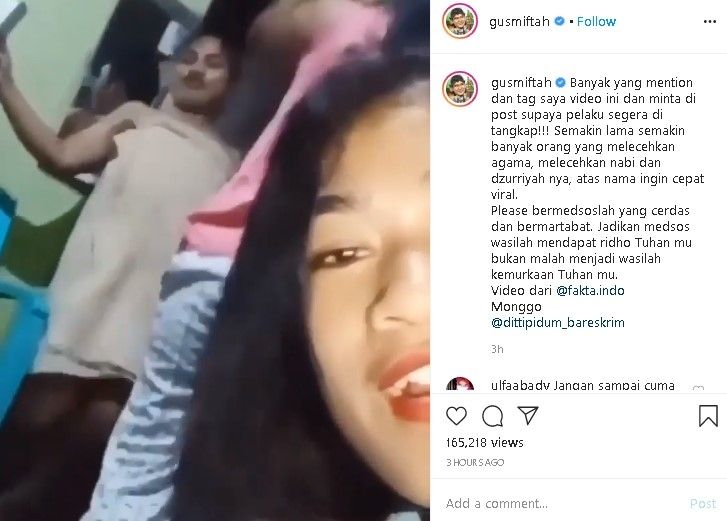 Gus Miftah tanggapi video oknum yang melecehkan lagu Aisyah Istri Rasulullah. (Instagram/@gusmiftah)