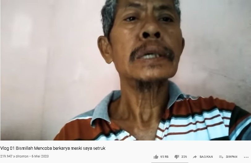 Kakek penderita stroke jadi YouTuber supaya tetap bisa berkarya. (YouTube/UWONG cilik)