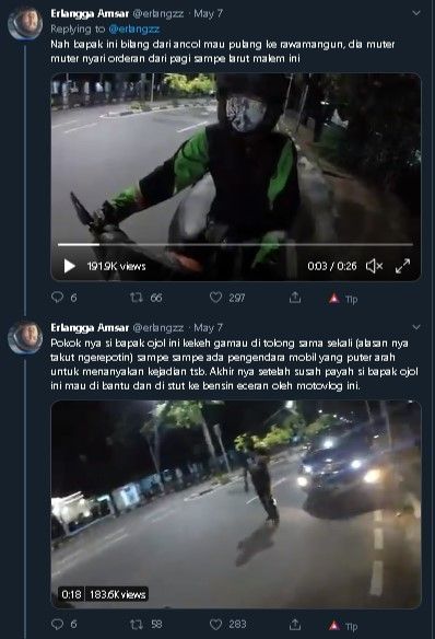 Viral modus ojol menipu korban dengan kehabisan bensin. (Twitter)