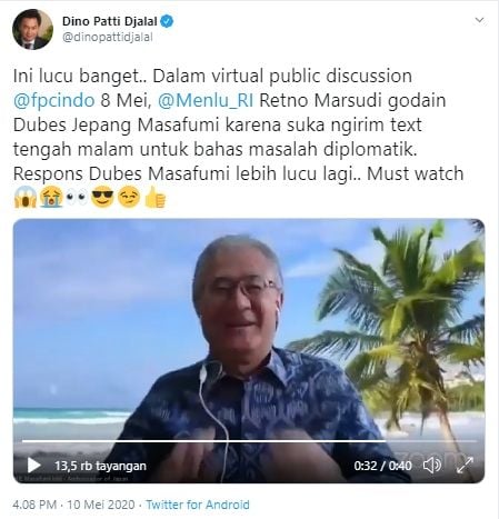 Ekspresi lucu Dubes Jepang saat dimarahi Menlu Retno (Twitter).