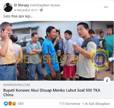 Berita Bupati Konawe diduga akui disuap Menko Luhut (Facebook).