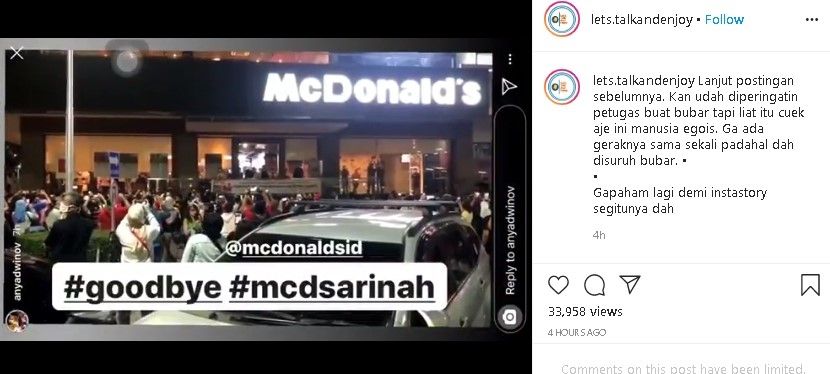 Ulah warga saat McD Sarinah ditutup. (Instagram/@lets.talkandjoy)