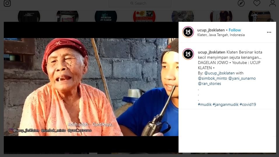 Mbah Minto bertemu Bupati Klaten, Sri Mulyani. Tangkapan layar (instagram.com/ucup_jbsklaten)