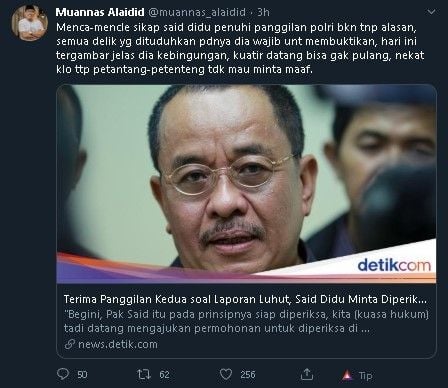 Muannas Alaidid tanggapi sikap Said Didu soal laporan LBP. (Twitter/@muannas_alaidid) 