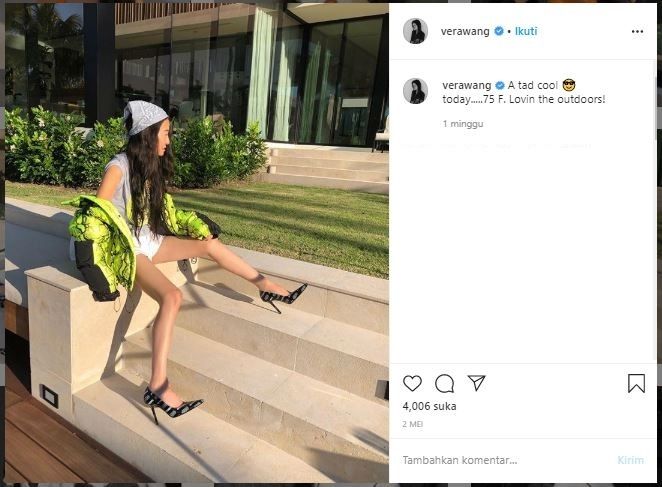 Vera Wang pakai high heels di rumah. (Instagram/@verawang)