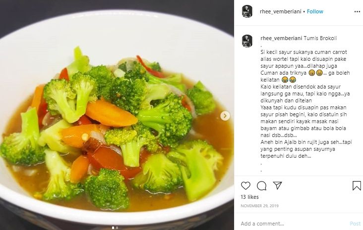Tumis brokoli wortel. (Instagram/@rhee_vemberiani)