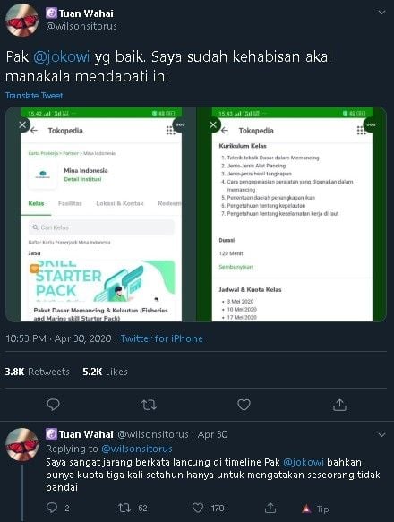 Pelatihan memancing dalam program kartu prakerja. (Twitter/@wilsonsitorus)