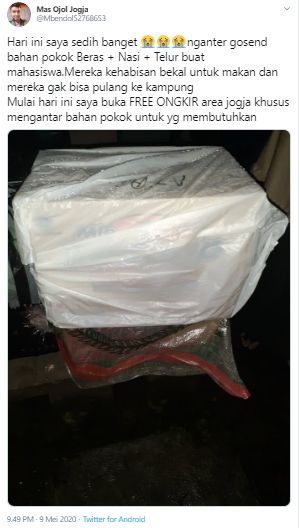 Ojol antar makanan untuk mahasiswa yang kelaparan (Twitter).