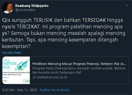 Pelatihan memancing dalam program kartu prakerja. (Twitter/@sosmedbw)