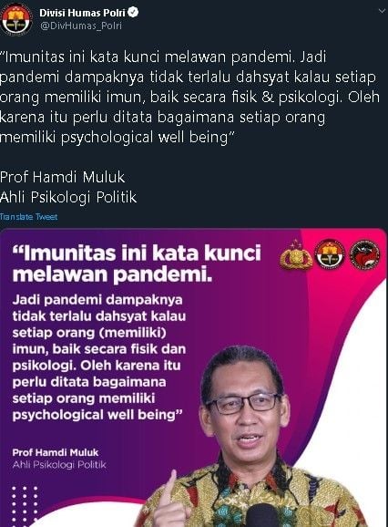 Unggahan soal kampanye pandemi virus corona. (Twitter/@DivHumas_Polri)