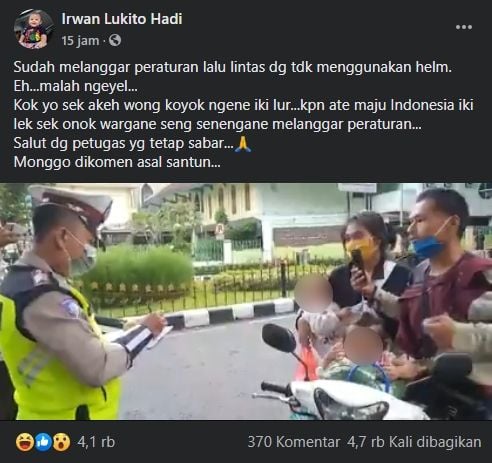 Viral cekcok pemotor dan aparat kepolisian. (Facebook/Irwan Lukito Hadi)